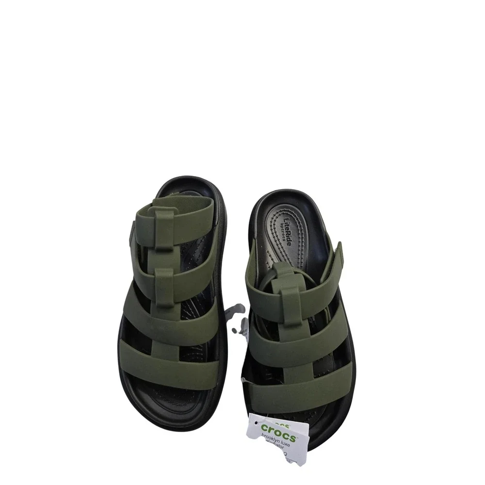 Crocs Brooklyn Luxe Gladiator Sandals Dark Olive Black Platform 209557-30Q SZ 4